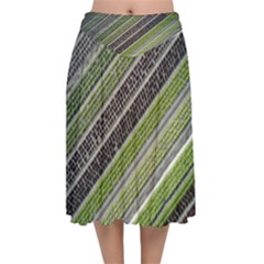 Field Agriculture Farm Stripes Diagonal Velvet Flared Midi Skirt by Jancukart