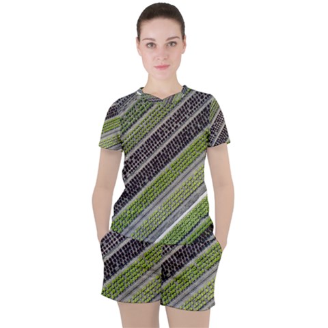 Field Agriculture Farm Stripes Diagonal Women s Tee And Shorts Set by Jancukart