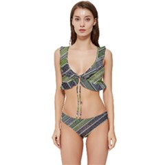 Field Agriculture Farm Stripes Diagonal Low Cut Ruffle Edge Bikini Set by Jancukart