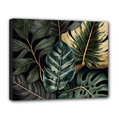 Tropical Leaves Foliage Monstera Nature Home Canvas 14  x 11  (Stretched)