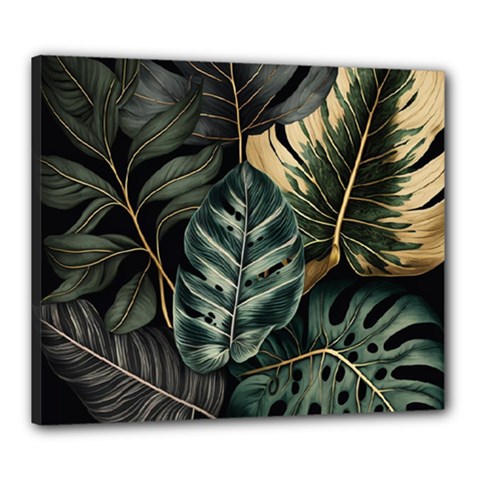 Tropical Leaves Foliage Monstera Nature Home Canvas 24  x 20  (Stretched)