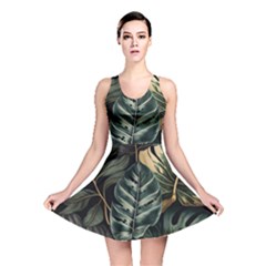 Tropical Leaves Foliage Monstera Nature Home Reversible Skater Dress