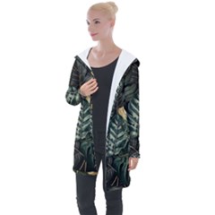 Tropical Leaves Foliage Monstera Nature Home Longline Hooded Cardigan