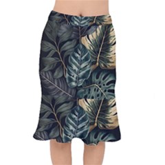 Tropical Leaves Foliage Monstera Nature Home Short Mermaid Skirt