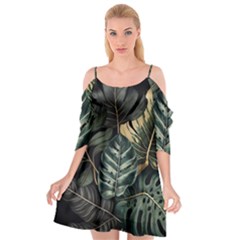 Tropical Leaves Foliage Monstera Nature Home Cutout Spaghetti Strap Chiffon Dress