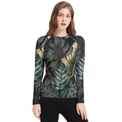 Tropical Leaves Foliage Monstera Nature Home Women s Long Sleeve Rash Guard