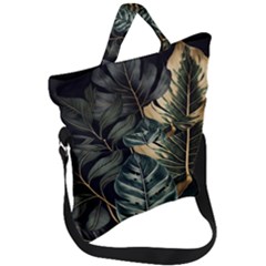 Tropical Leaves Foliage Monstera Nature Home Fold Over Handle Tote Bag