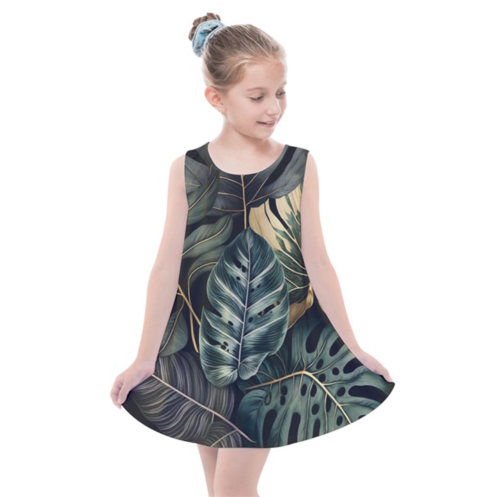 Tropical Leaves Foliage Monstera Nature Home Kids  Summer Dress