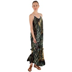 Tropical Leaves Foliage Monstera Nature Home Cami Maxi Ruffle Chiffon Dress