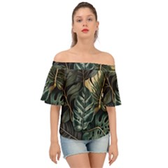 Tropical Leaves Foliage Monstera Nature Home Off Shoulder Short Sleeve Top