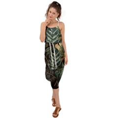 Tropical Leaves Foliage Monstera Nature Home Waist Tie Cover Up Chiffon Dress