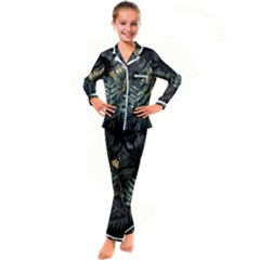 Tropical Leaves Foliage Monstera Nature Home Kid s Satin Long Sleeve Pajamas Set