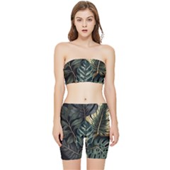 Tropical Leaves Foliage Monstera Nature Home Stretch Shorts and Tube Top Set