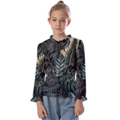 Tropical Leaves Foliage Monstera Nature Home Kids  Frill Detail Tee