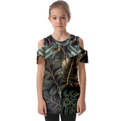 Tropical Leaves Foliage Monstera Nature Home Fold Over Open Sleeve Top