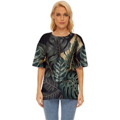 Tropical Leaves Foliage Monstera Nature Home Oversized Basic Tee