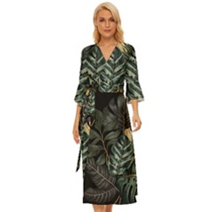 Tropical Leaves Foliage Monstera Nature Home Midsummer Wrap Dress