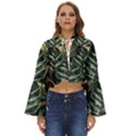 Tropical Leaves Foliage Monstera Nature Home Boho Long Bell Sleeve Top View1