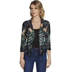 Tropical Leaves Foliage Monstera Nature Home Women s Casual 3/4 Sleeve Spring Jacket