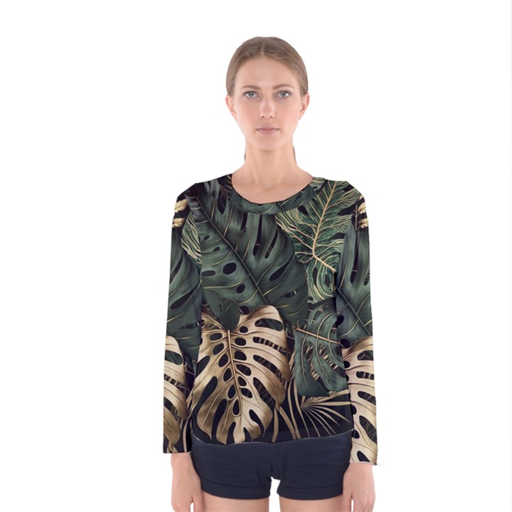 Tropical Leaves Foliage Monstera Nature Home Art Women s Long Sleeve Tee