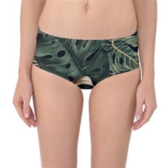 Tropical Leaves Foliage Monstera Nature Home Art Mid-waist Bikini Bottoms