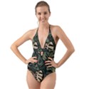 Tropical Leaves Foliage Monstera Nature Home Art Halter Cut-Out One Piece Swimsuit View1