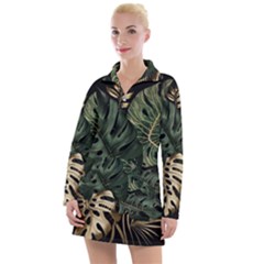 Tropical Leaves Foliage Monstera Nature Home Art Women s Long Sleeve Casual Dress by Jancukart