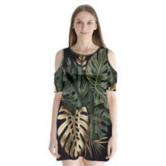 Tropical Leaves Foliage Monstera Nature Home Art Shoulder Cutout Velvet One Piece