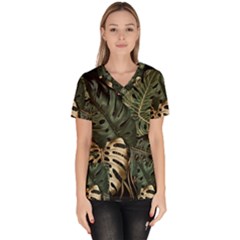 Tropical Leaves Foliage Monstera Nature Home Art Women s V-neck Scrub Top