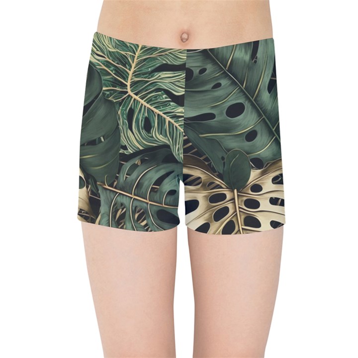 Tropical Leaves Foliage Monstera Nature Home Art Kids  Sports Shorts