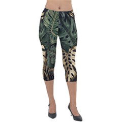 Tropical Leaves Foliage Monstera Nature Home Art Lightweight Velour Capri Leggings 