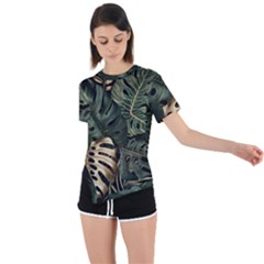 Tropical Leaves Foliage Monstera Nature Home Art Asymmetrical Short Sleeve Sports Tee