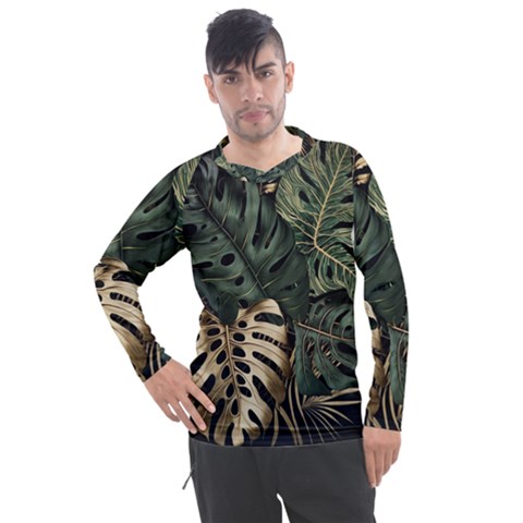 Tropical Leaves Foliage Monstera Nature Home Art Men s Pique Long Sleeve Tee by Jancukart