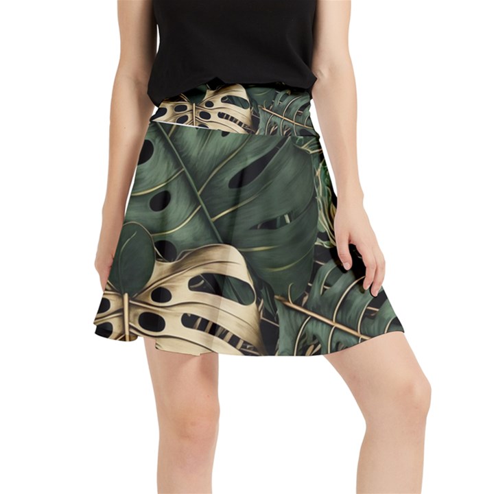 Tropical Leaves Foliage Monstera Nature Home Art Waistband Skirt