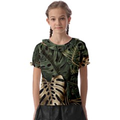 Tropical Leaves Foliage Monstera Nature Home Art Kids  Frill Chiffon Blouse by Jancukart