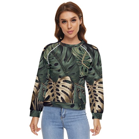 Tropical Leaves Foliage Monstera Nature Home Art Women s Long Sleeve Raglan Tee by Jancukart