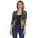 Tropical Leaves Foliage Monstera Nature Home Art Women s Draped Front 3/4 Sleeve Shawl Collar Jacket View1