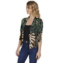 Tropical Leaves Foliage Monstera Nature Home Art Women s Draped Front 3/4 Sleeve Shawl Collar Jacket View2