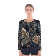 Tropical Leaves Foliage Monstera Nature Home Pattern Women s Long Sleeve Tee