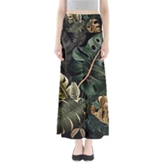 Tropical Leaves Foliage Monstera Nature Home Pattern Full Length Maxi Skirt