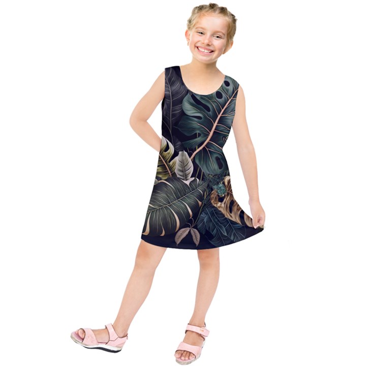 Tropical Leaves Foliage Monstera Nature Home Pattern Kids  Tunic Dress