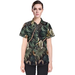 Tropical Leaves Foliage Monstera Nature Home Pattern Women s Short Sleeve Shirt