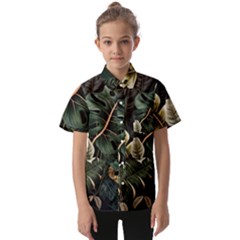 Tropical Leaves Foliage Monstera Nature Home Pattern Kids  Short Sleeve Shirt