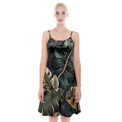 Tropical Leaves Foliage Monstera Nature Home Pattern Spaghetti Strap Velvet Dress