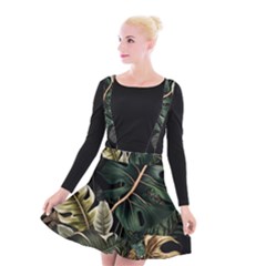 Tropical Leaves Foliage Monstera Nature Home Pattern Suspender Skater Skirt