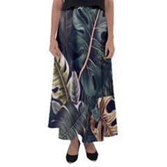 Tropical Leaves Foliage Monstera Nature Home Pattern Flared Maxi Skirt