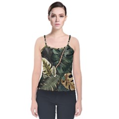 Tropical Leaves Foliage Monstera Nature Home Pattern Velvet Spaghetti Strap Top