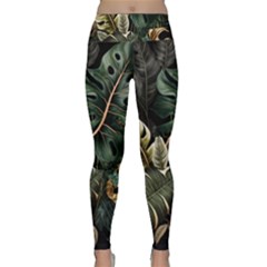 Tropical Leaves Foliage Monstera Nature Home Pattern Lightweight Velour Classic Yoga Leggings