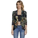 Tropical Leaves Foliage Monstera Nature Home Pattern Women s 3/4 Sleeve Ruffle Edge Open Front Jacket View1