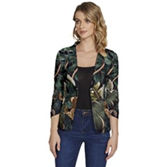 Tropical Leaves Foliage Monstera Nature Home Pattern Women s One-button 3/4 Sleeve Short Jacket